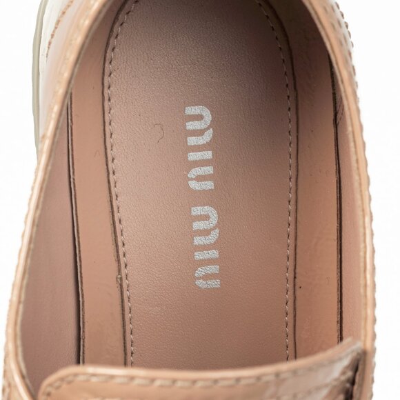 Miu Miu Nude Patent-Leather Cap-Toe Lace-Up Sneakers - Picture 11 of 12